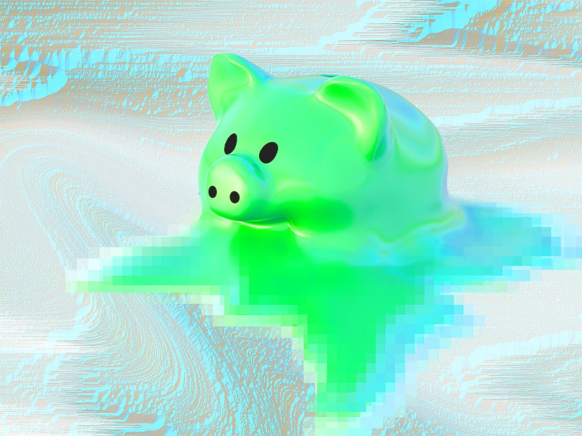 The Most Likely Exchanges To Fail Following The FTX Collapse, a green piggy bank melting into the digital ether.