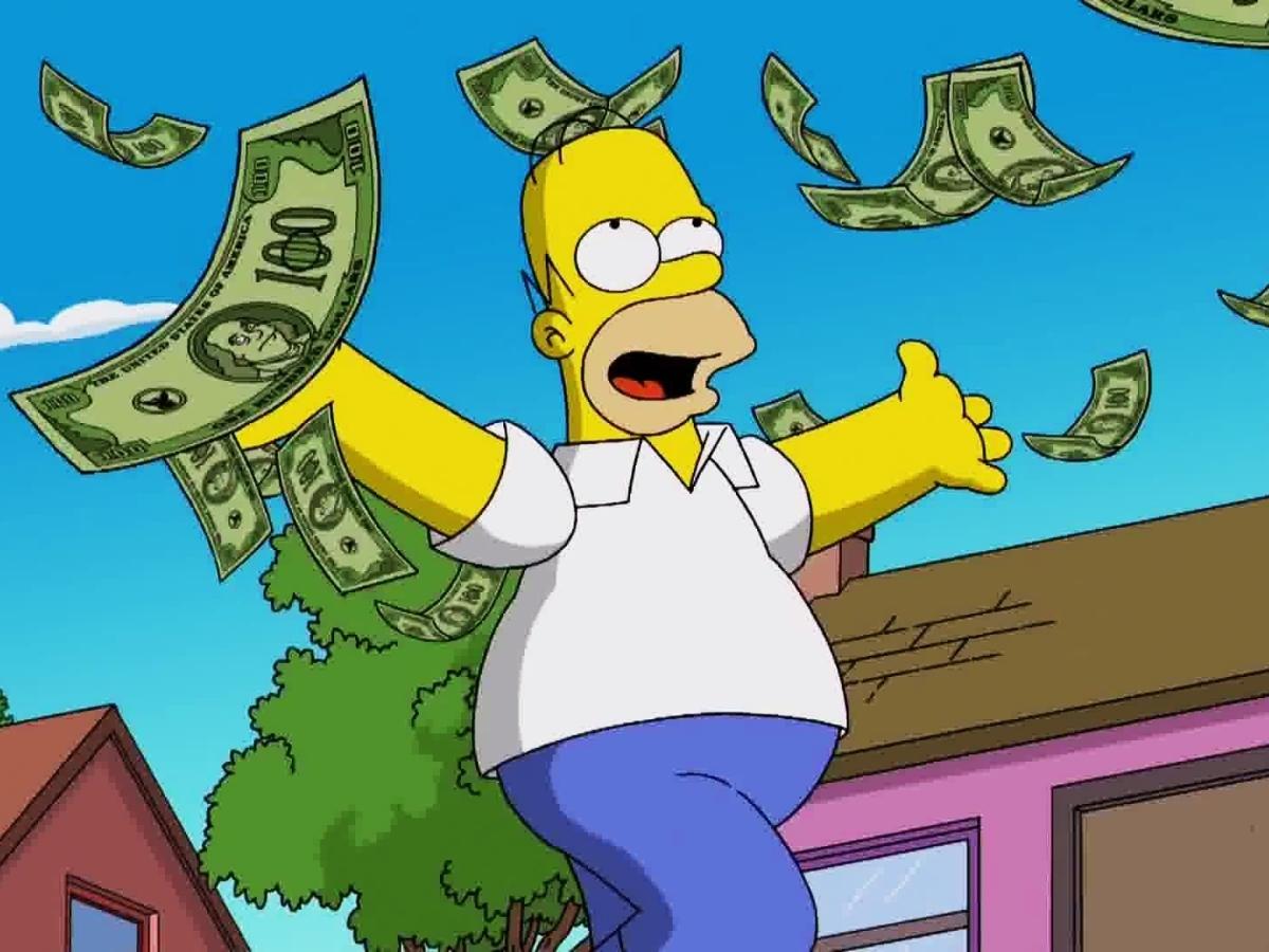 Homer Simpson throwing money in the air because of rampant inflation. fed rate hike crypto
