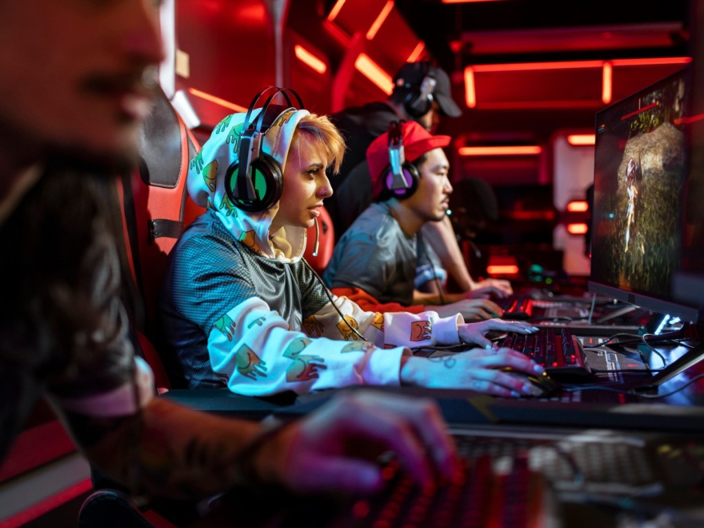 Close up of a Web3 gaming team competing in an blockchain gaming tournament.