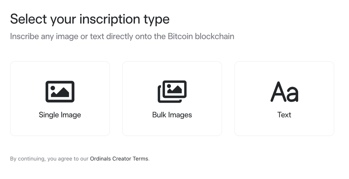 Step one of Bitcoin Ordinal NFT minting