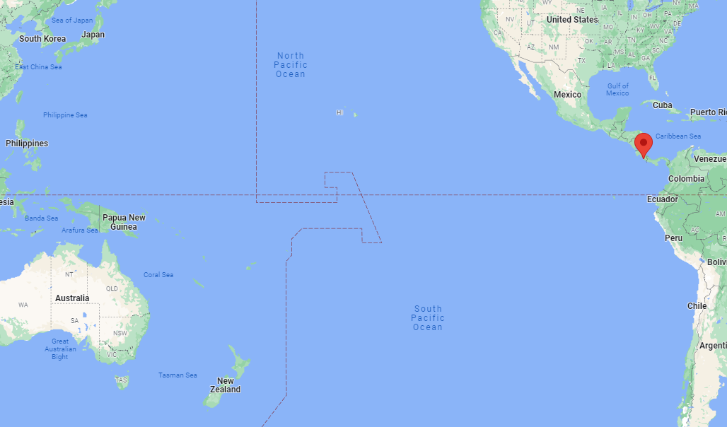 map of Costa Rica in proximity to Australia