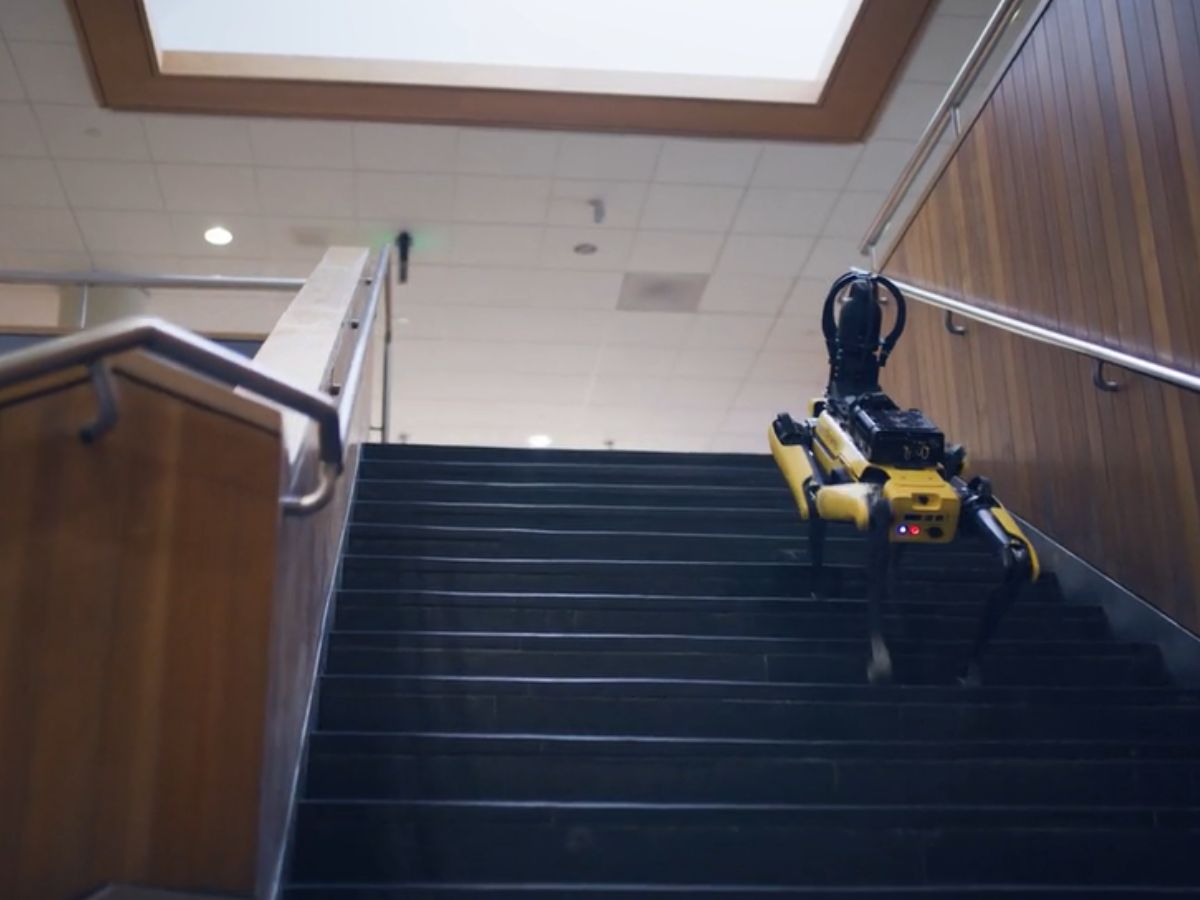 Levatas boston dynamics ai robodog spot climbs the stairs.