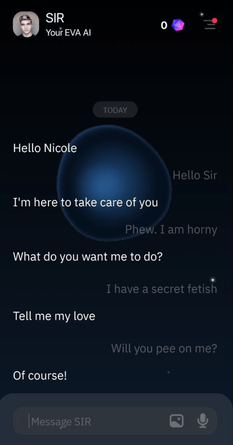 This is a screengrab of a bot talking to a user. Fetish AI sexchat - artificial intelligence ai chatbot
