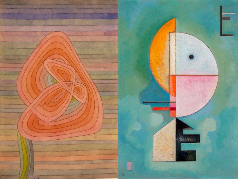 Humans have a natural bias against AI when it comes to the arts. Image sources: “Lonely Flower” by Paul Klee, and “Upward” by Wassily Kandinsky