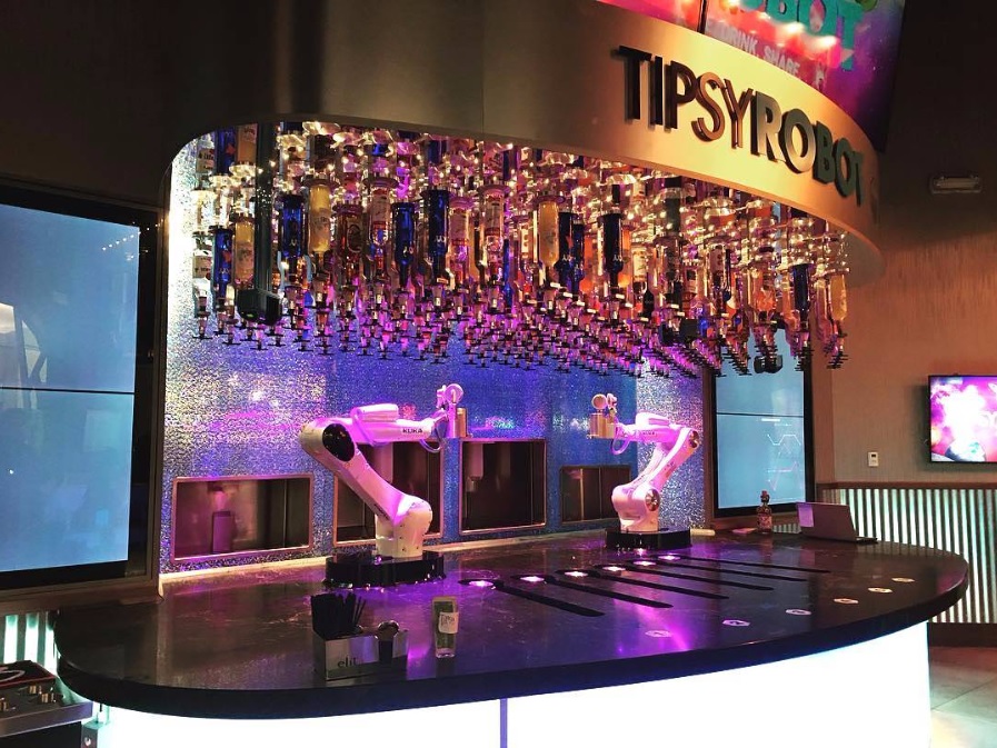 TipsyRobot in Las Vegas where a robot bartender makes cocktails faster than humans.