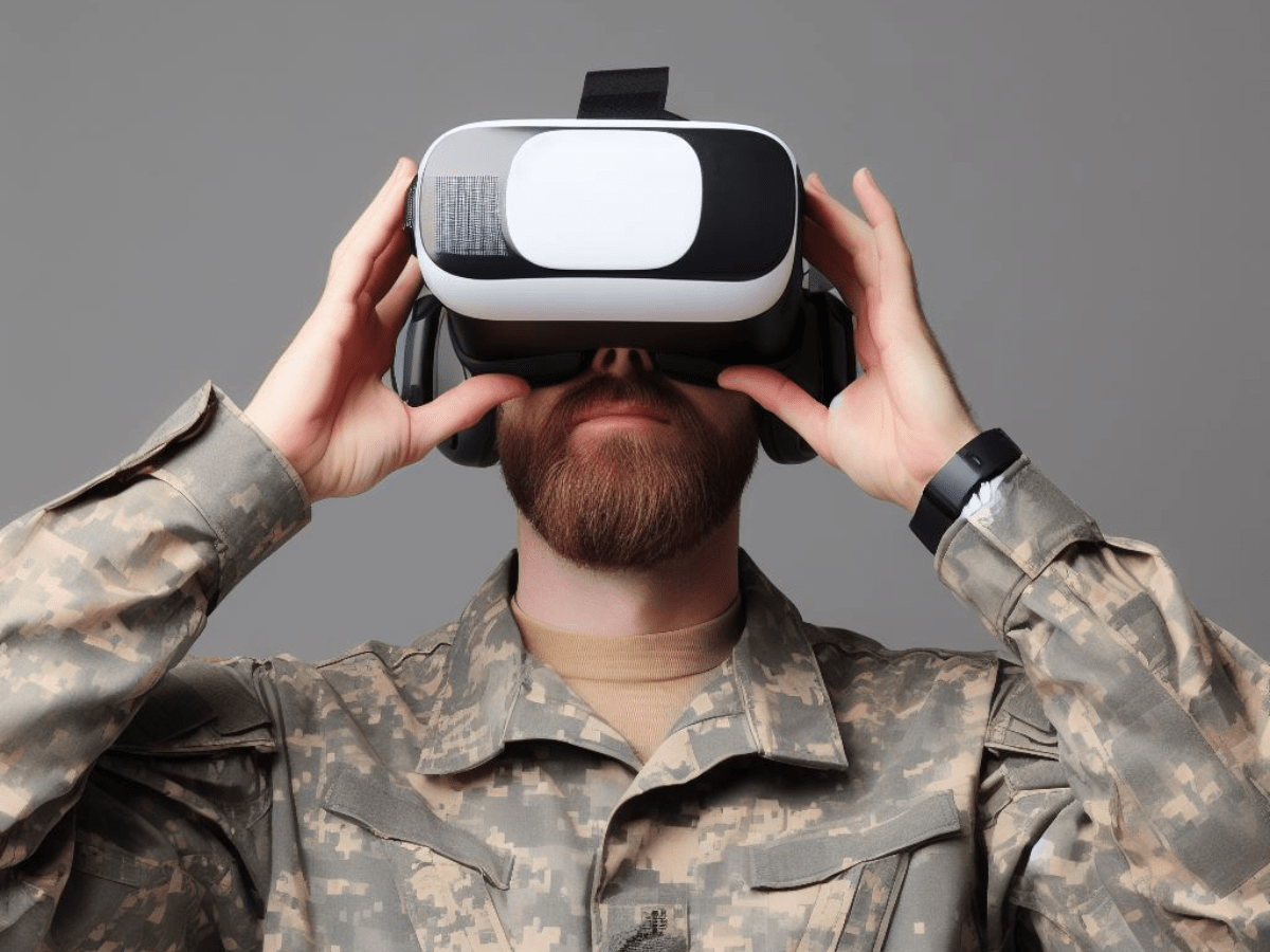 AI-generated image of a soldier or veteran using a VR headset.