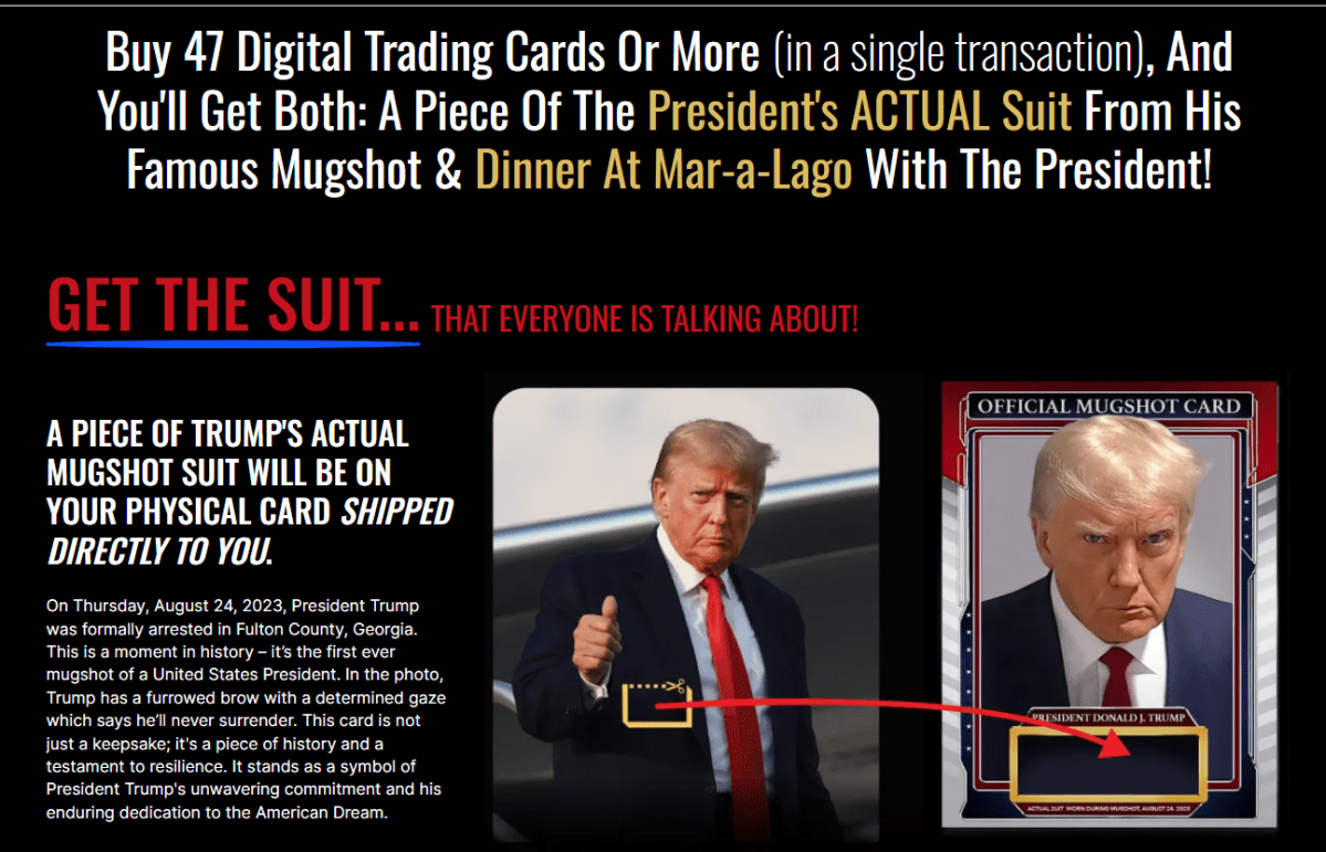 Trump’s Mugshot NFTs: A U.S. presidential candidate selling an NFT collection to swell his personal coffers? It's almost like it's 2021!